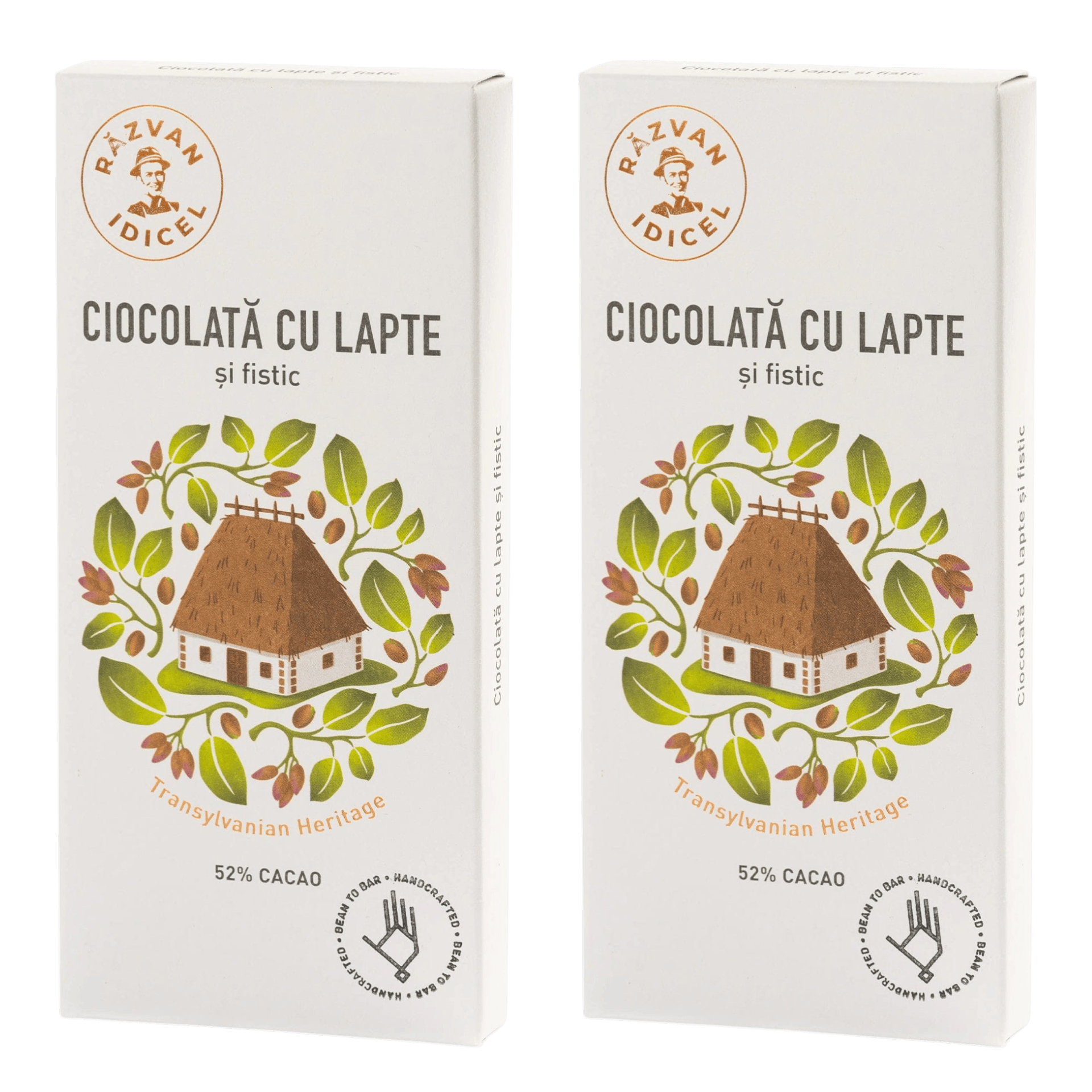 Pachet duo Ciocolata cu lapte si fistic 52% cacao - Razvan Idicel