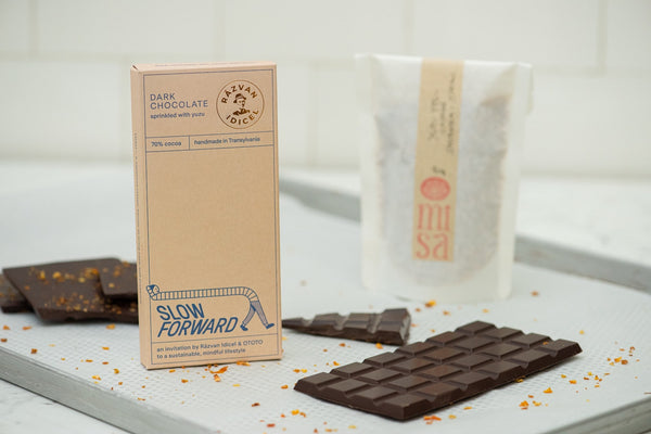 Chocolate 70% cocoa with orange and juniper from Puscălupi gin 80g - Limited Edition