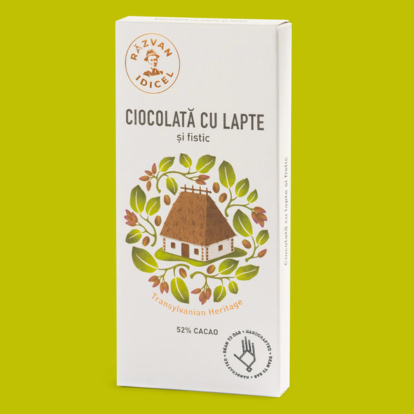 Ciocolată cu lapte și fistic 52% cacao - Răzvan Idicel - 80g