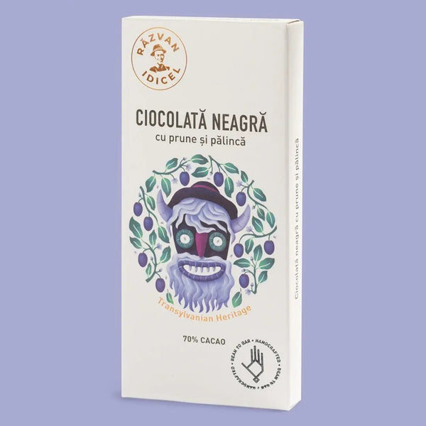 Ciocolată neagră cu prune și pălincă 70% cacao - Răzvan Idicel - 80g
