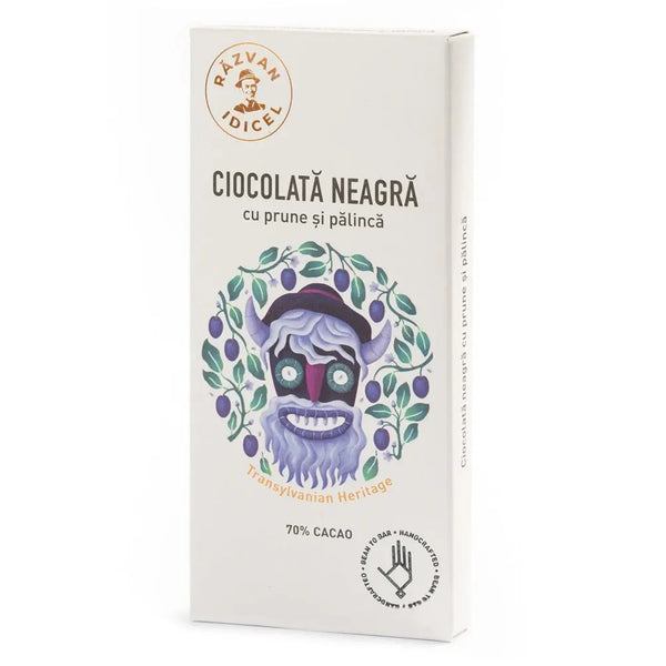 Ciocolată neagră cu prune și pălincă 70% cacao - Răzvan Idicel - 80g
