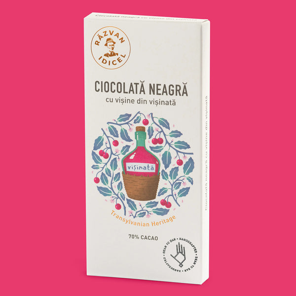 Ciocolată neagră cu vișine din vișinată 70% cacao - Răzvan Idicel - 80g