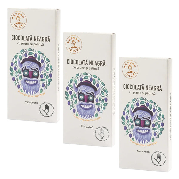 Pachet 3 Ciocolate negre cu prune și pălincă