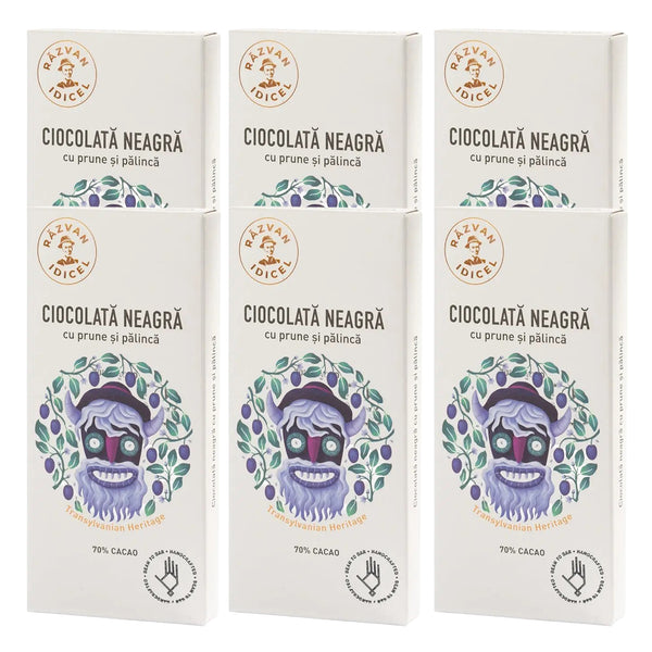 Pachet 6 Ciocolate negre cu prune și pălincă