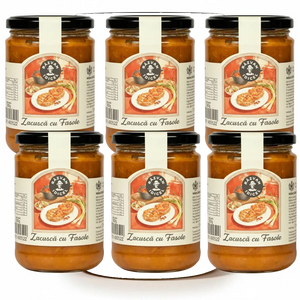 Răzvan Idicel jar of bean zacusca with a vintage-style illustrated label featuring bread and green onions