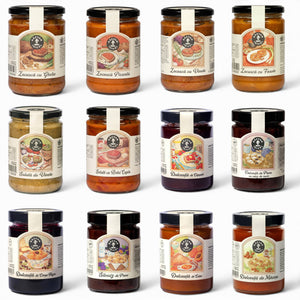 Răzvan Idicel black cherry jam in a glass jar with a vintage-style illustrated label on a white background