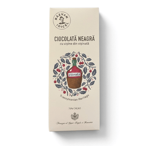 Răzvan Idicel artisan 70% dark chocolate bar with sour cherries soaked in traditional Romanian cherry liqueur
