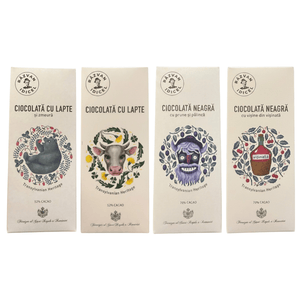 Răzvan Idicel milk chocolate bar with raspberry, featuring a bear illustration and Transylvanian heritage branding.