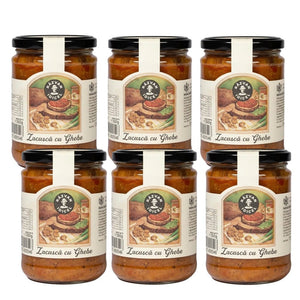 Răzvan Idicel jar of traditional Romanian mushroom spread with honey fungus, 350g glass container with black lid.