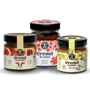 Trio crema de alune, crema de fistic si crema de caramel