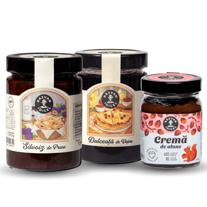 Trio Silvoiz de prune, dulceață de vișine și cremă de alune