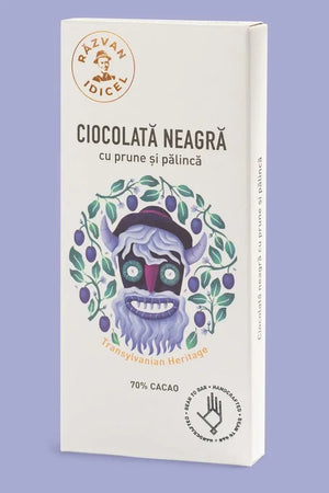 Ciocolată neagră 70% cacao cu prune și pălincă 80g Răzvan - Prăvălia Idicel