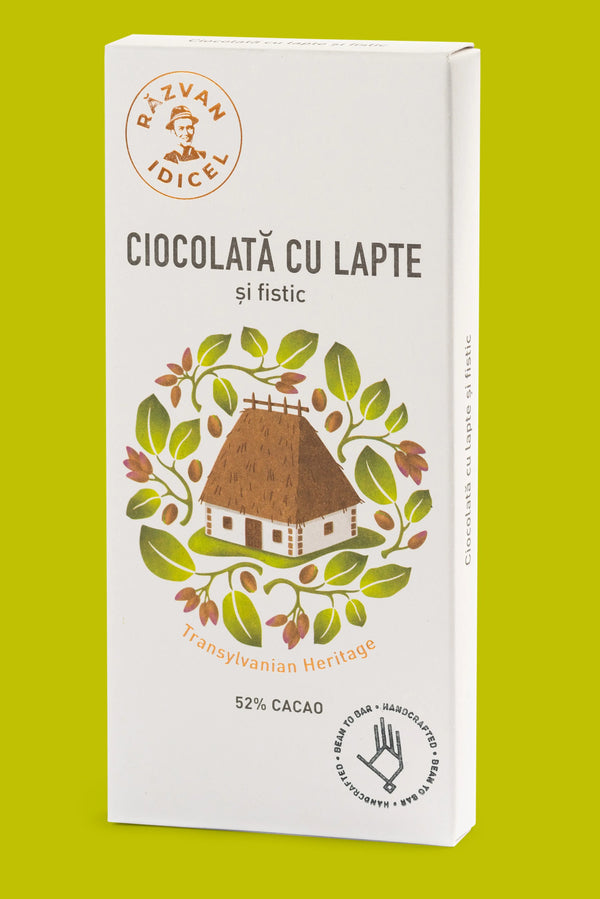 Ciocolată cu lapte 54% cacao cu fistic 80g Răzvan - Prăvălia Idicel